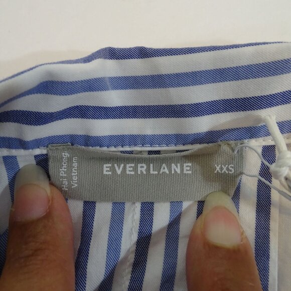 Everlane Woven Cotton PJ Top Women Size XXS Blue Stripe Button Up Long Sleeve - Picture 6 of 8